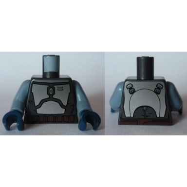pearl dark gray torso sw mandalorian armor plates metallic silver elaborate pattern jango fett sand blue arms dark blue hands
