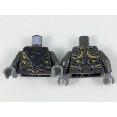 pearl dark gray torso alien armor with gold and dark bluish gray details black tattered cape pattern pearl dark gray arms dark bluish gray hands