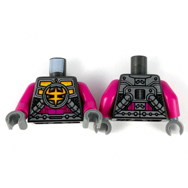 pearl dark gray torso mechanical armor ironclad logo silver plates tubes and magenta stomach pattern magenta arms dark bluish gray hands