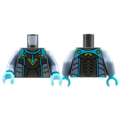 pearl dark gray torso medium azure shoulders and arrow lime triangle and trim sand blue side panels pattern sand blue arms medium azure hands
