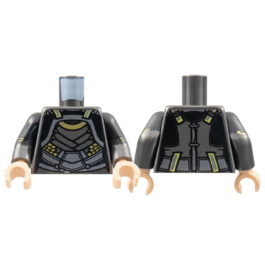 pearl dark gray torso female armor silver plates gold trim pattern pearl dark gray arms with black short sleeves gold circles pattern light nougat hands