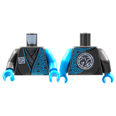 pearl dark gray torso tunic dark azure arches ninjago logogram letter n core logo on back pattern dark azure arm left pearl dark gray arm right dark azure hands