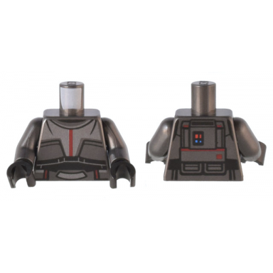 pearl dark gray torso sw silver armor plate with dark red stripe black midsection detailed backpack with red and blue lights pattern pearl dark gray arms black hands