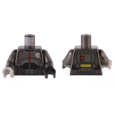 pearl dark gray torso sw armor with skull badge and dark red stripe black midsection detailed backpack with red lights pattern pearl dark gray arm left pearl dark gray arm right with armor pattern black hand left light bluish gray hand right