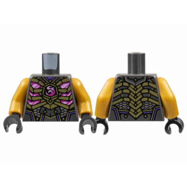 pearl dark gray torso armor gold ribs magenta dragon logo and trim silver scales pattern pearl gold arms black hands