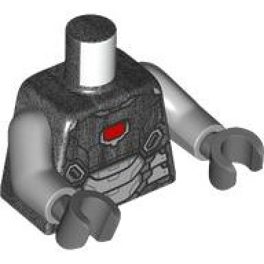 pearl dark gray torso armor black panel lines red arc reactor and light bluish gray trim pattern light bluish gray arms dark bluish gray hands