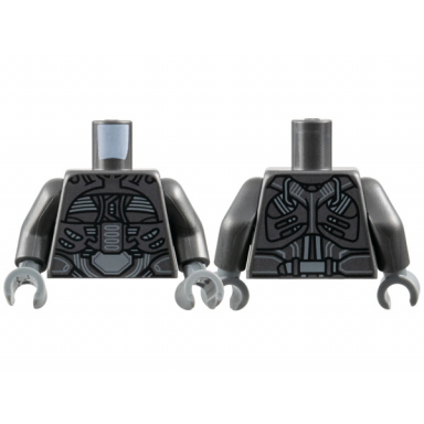 pearl dark gray torso armor with silver panels and light bluish gray straps pattern pearl dark gray arms dark bluish gray hands