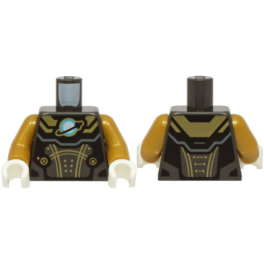 pearl dark gray torso armor suit with gold panels and lines black white and medium azure classic space logo pattern pearl gold arms white hands