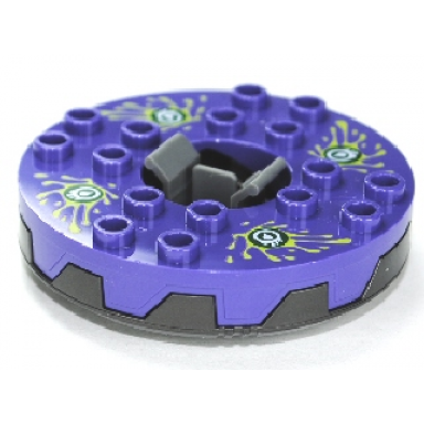 pearl dark gray turntable 6 x 6 x 1 1 3 round base serrated with dark purple top and lime white and dark green venomari pattern ninjago spinner