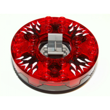 pearl dark gray turntable 6 x 6 x 1 1 3 round base serrated with trans-red top with black and white pattern ninjago spinner