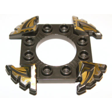 pearl dark gray ring 4 x 4 with 2 x 2 hole and 4 serrated ends with black and pearl gold pattern ninjago spinner crown