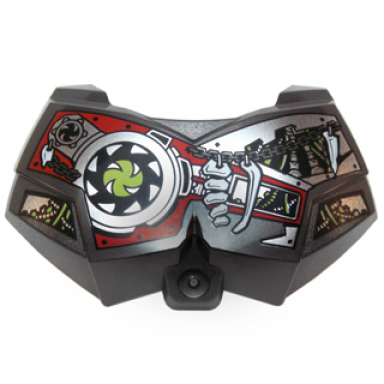 pearl dark gray large figure chest armor small with white bones lime wires pearl dark gray chain and silver blades on red and silver armor plating pattern