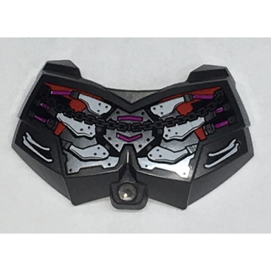 pearl dark gray large figure chest armor small with 6 white bones magenta wires and pearl dark gray chain on red and silver armor plating pattern