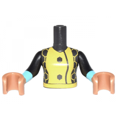 pearl dark gray torso mini doll girl yellow front with 2 hexagon buttons honeycomb pattern pearl dark gray sleeves with medium azure cuffs and medium nougat hands