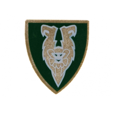 very light bluish gray minifigure shield triangular short with dark green and gold rascus monkey pattern