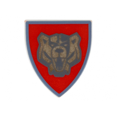 very light bluish gray minifigure shield triangular short with red and gold santis bear pattern