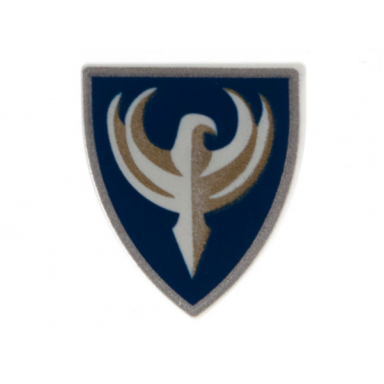 very light bluish gray minifigure shield triangular short with dark blue and gold jayko hawk pattern