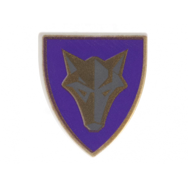 very light bluish gray minifigure shield triangular short with purple and gold danju wolf pattern