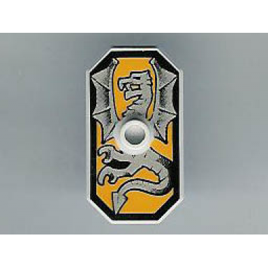 very light bluish gray minifigure shield octagonal long with stud with silver dragon on bright light orange background pattern