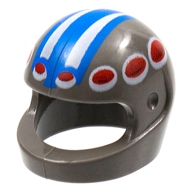 dark gray minifigure headgear helmet motorcycle standard with white stripes on thick blue stripe red circles pattern