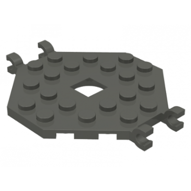dark gray plate modified 6 x 6 octagonal with open center and 4 clips horizontal grip