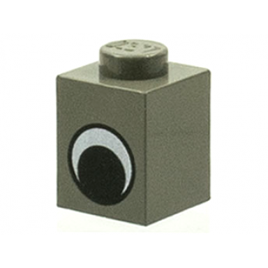 dark gray brick 1 x 1 with black and white eye without pupil pattern