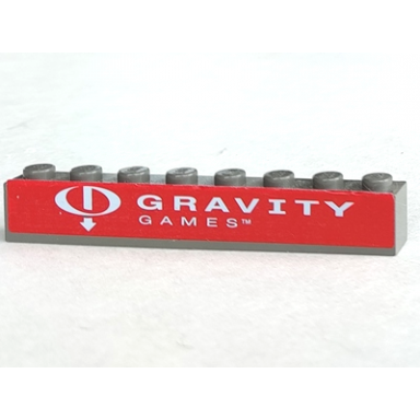 dark gray brick 1 x 8 with white gravity games logo on red background pattern sticker - set 3535