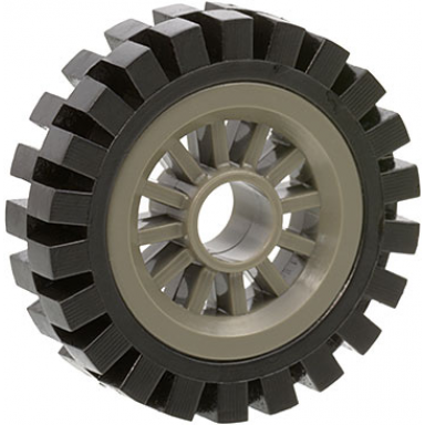 dark gray wheel spoked 2 x 2 with pin hole with black tire 24mm d x 8mm offset tread - interior ridges 30155 3483