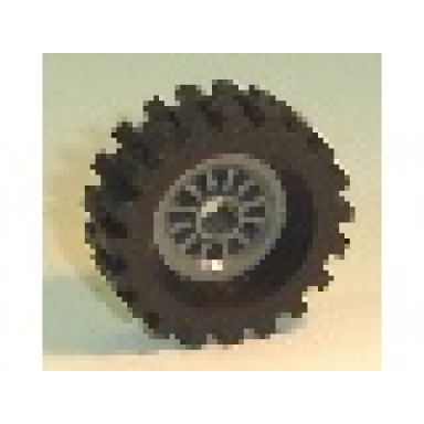 dark gray wheel spoked 2 x 2 with pin hole with black tire 30 x 10.5 offset tread 30155 2346