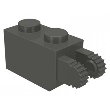 dark gray hinge brick 1 x 2 locking with 2 fingers vertical end
