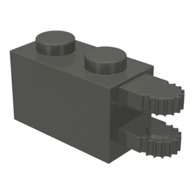 dark gray hinge brick 1 x 2 locking with 2 fingers horizontal end