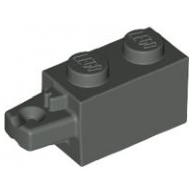 dark gray hinge brick 1 x 2 locking with 1 finger horizontal end