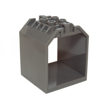 dark gray container box open ended 4 x 4 x 4 with 1 locking hinge finger on each end