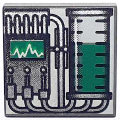 dark gray tile 2 x 2 with graduated cylinder and graph green pattern