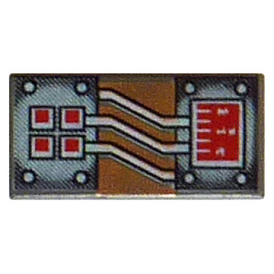 dark gray tile 1 x 2 with copper and white circuitry red rectangle and 4 squares pattern
