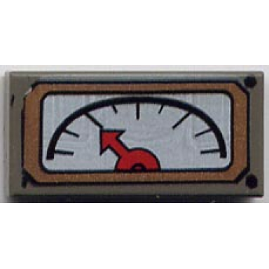 dark gray tile 1 x 2 with white gauge with red needle pattern