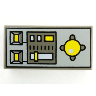 dark gray tile 1 x 2 with vehicle control panel pattern
