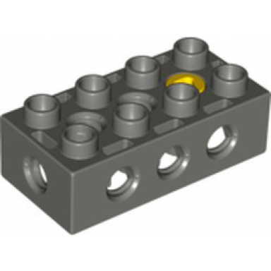 dark gray duplo toolo brick 2 x 4 with holes on sides and top and 1 screw in top