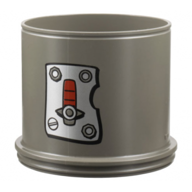 dark gray duplo ball tube straight with slider on silver panel with bolts and screws pattern