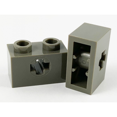 dark gray technic brick 1 x 2 with axle hole and inside side supports