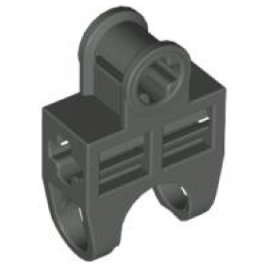 dark gray technic axle connector 2 x 3 with ball joint socket - open sides angled forks with closed axle holes