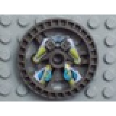 dark gray technic disk 5 x 5 - roborider talisman wheel scout mold with robot pattern