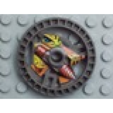 dark gray technic disk 5 x 5 - roborider talisman wheel driller mold with robot pattern