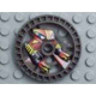 dark gray technic disk 5 x 5 - roborider talisman wheel flame mold with robot pattern