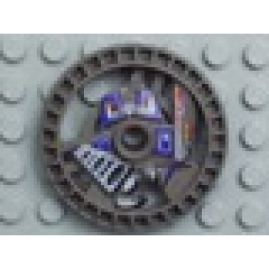 dark gray technic disk 5 x 5 - roborider talisman wheel grab mold with robot pattern