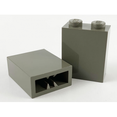 dark gray brick 1 x 2 x 2 with inside axle holder