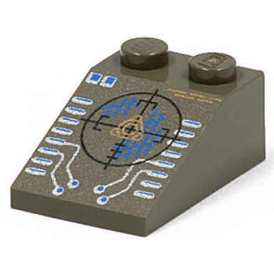 dark gray slope 33 3 x 2 with blue and copper insectoid scope and silver circuitry pattern