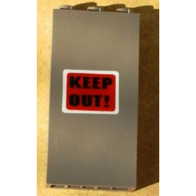 dark gray brick 1 x 3 x 5 with black keep out! on red background pattern sticker - set 7045