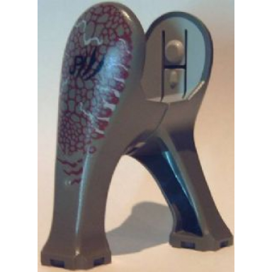dark gray dinosaur elephant legs long with light gray middle section with dark red scales and stylized black jpiii pattern