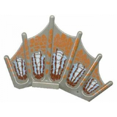 dark gray dinosaur sail fin with orange maroon light blue and white scale pattern